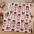 Pink Halloween Throw Blanket - Ghosts, Pumpkins & Black Bows