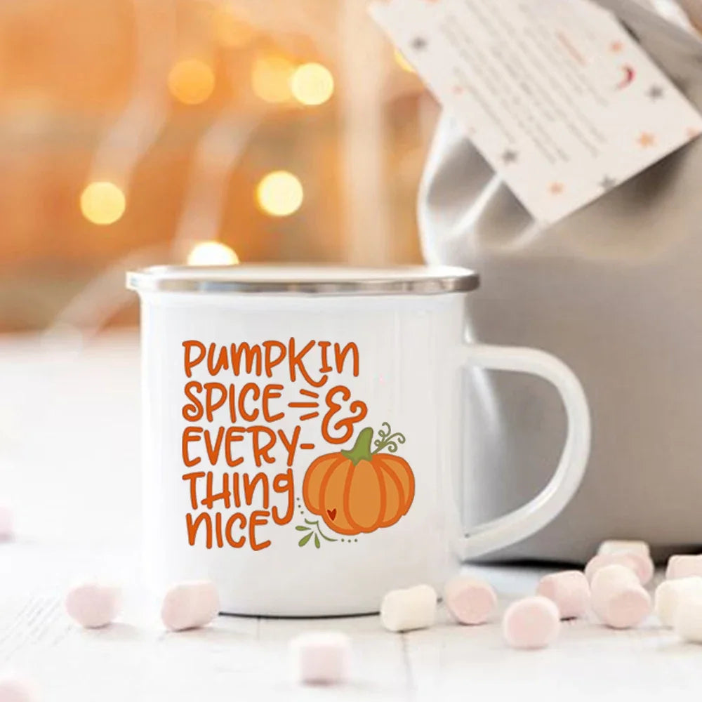 Pumpkin Spice Enamel Mug - Cozy Fall & Halloween Cup