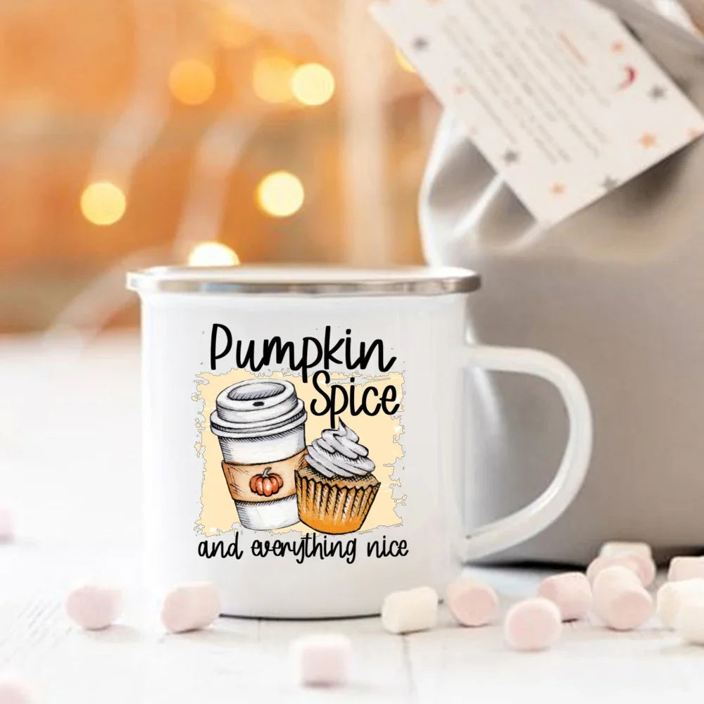 Pumpkin Spice Enamel Mug - Cozy Fall & Halloween Cup