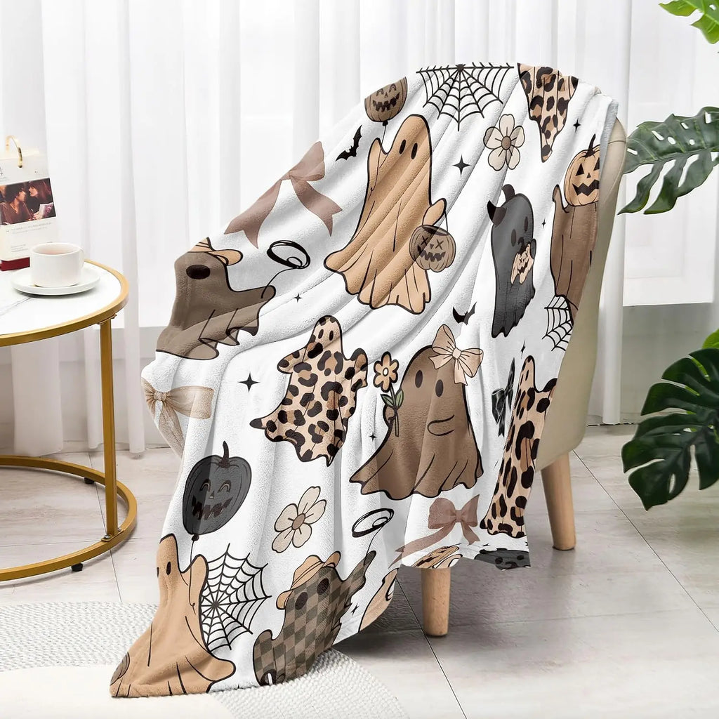 Cute Pastel Halloween Throw Blanket - Ghost & Pumpkins
