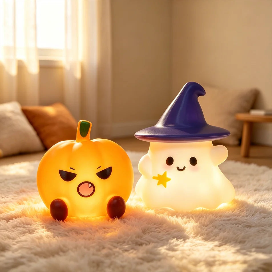 Cute Halloween Ghost & Pumpkin Night Light – LED Decor