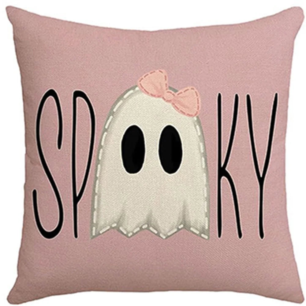 Pink Halloween Pillow Covers - Cute Ghost & Pumpkin Decor