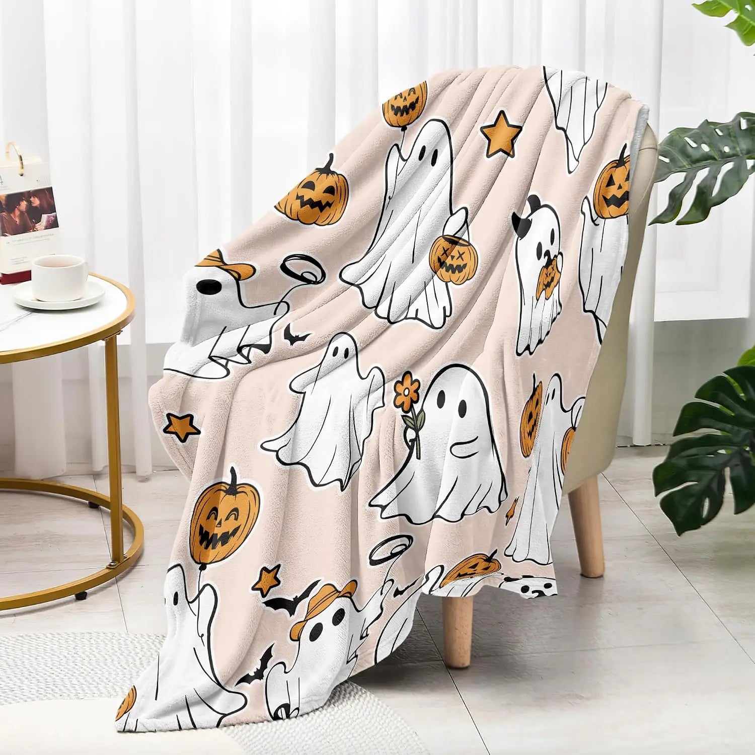 Cute Pastel Halloween Throw Blanket - Ghost & Pumpkins