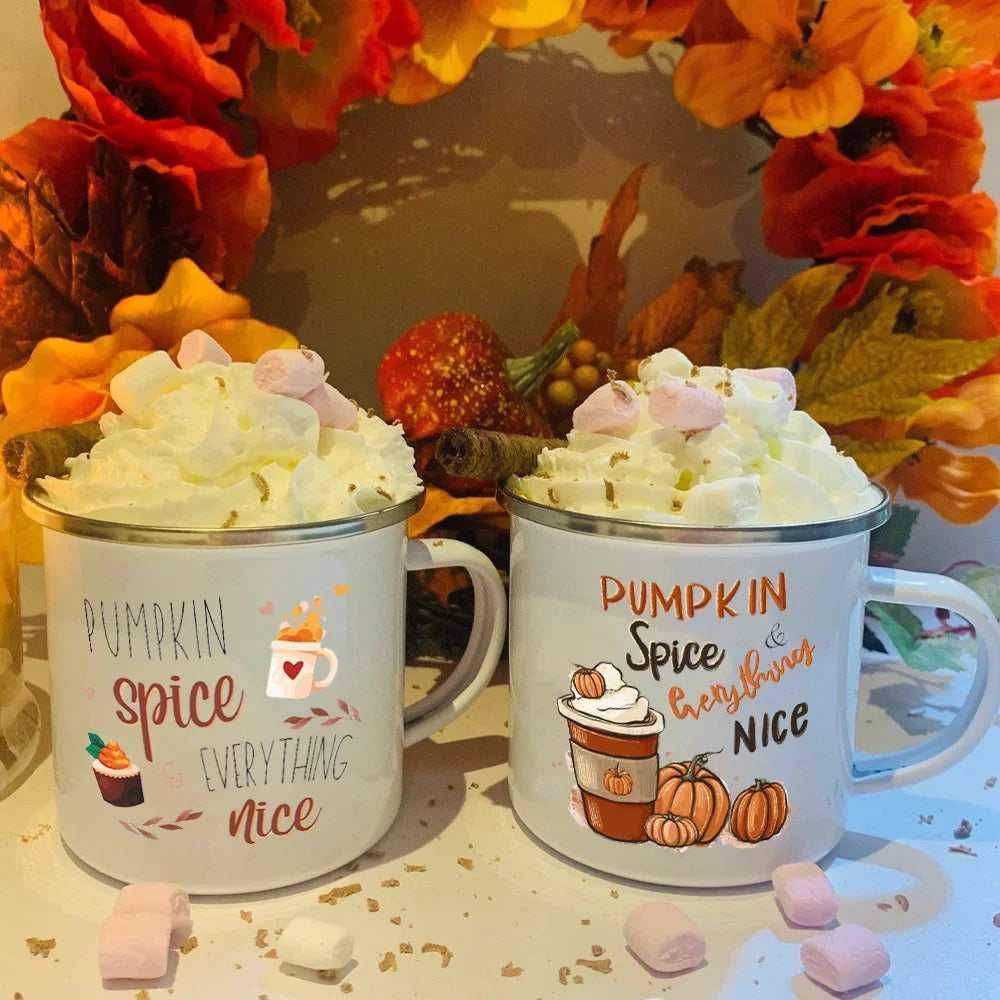 Pumpkin Spice Enamel Mug - Cozy Fall & Halloween Cup