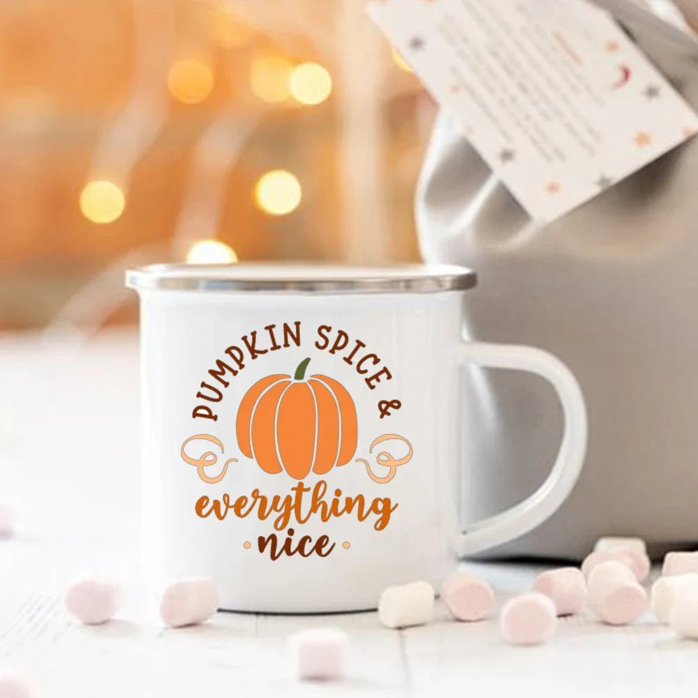 Pumpkin Spice Enamel Mug - Cozy Fall & Halloween Cup