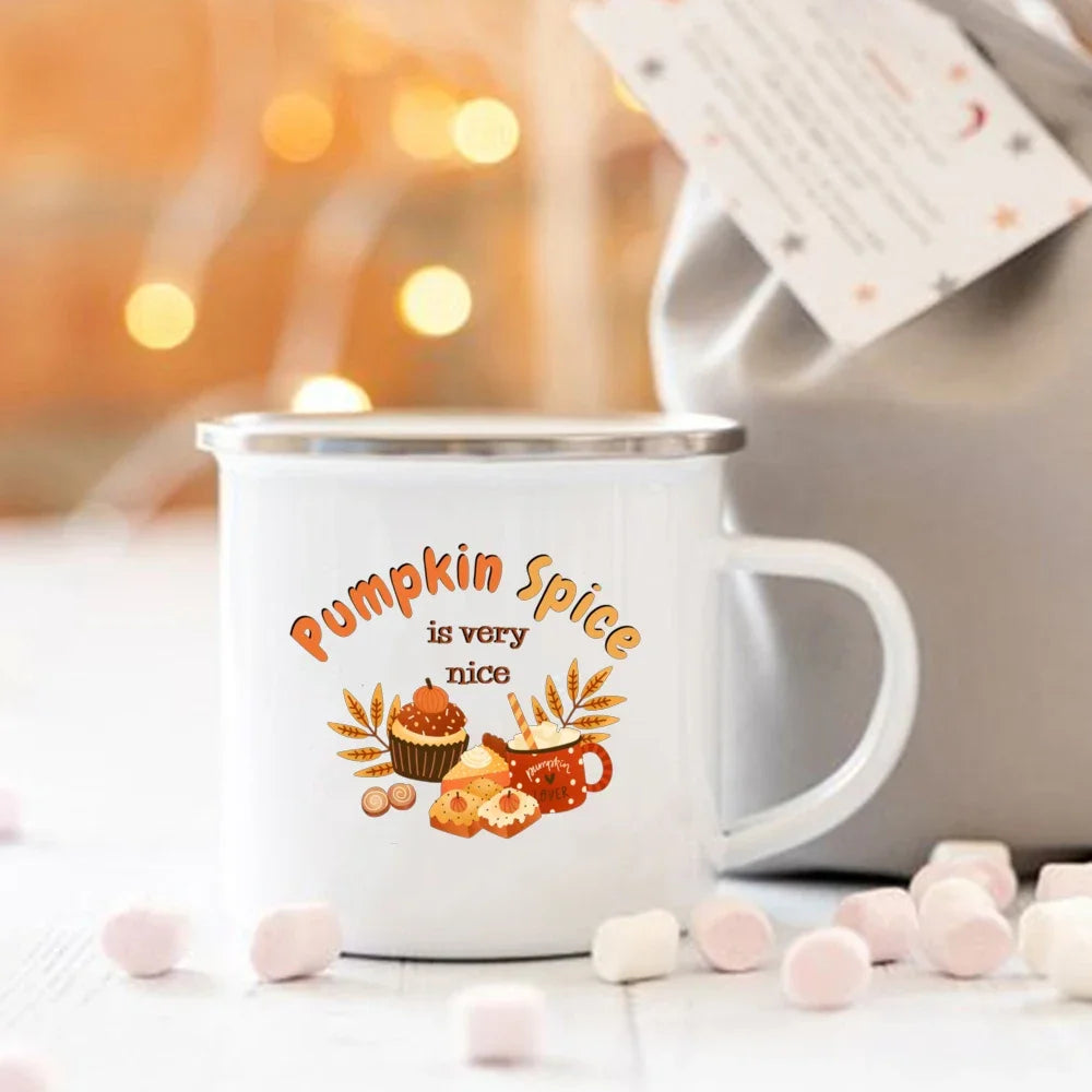 Pumpkin Spice Enamel Mug - Cozy Fall & Halloween Cup