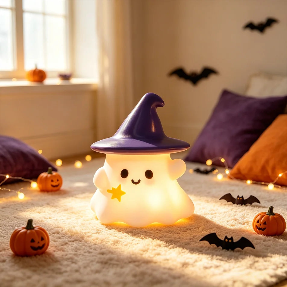 Cute Halloween Ghost & Pumpkin Night Light – LED Decor