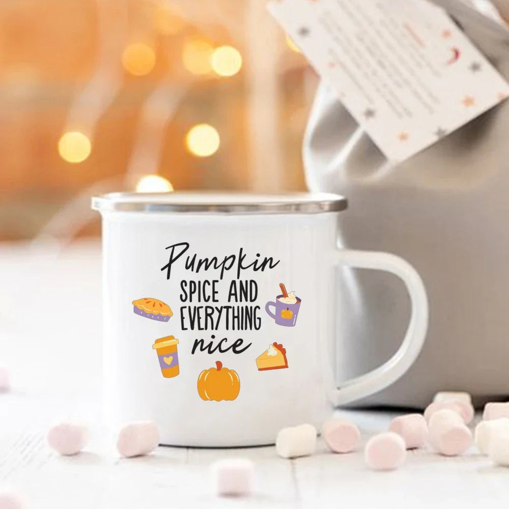 Pumpkin Spice Enamel Mug - Cozy Fall & Halloween Cup