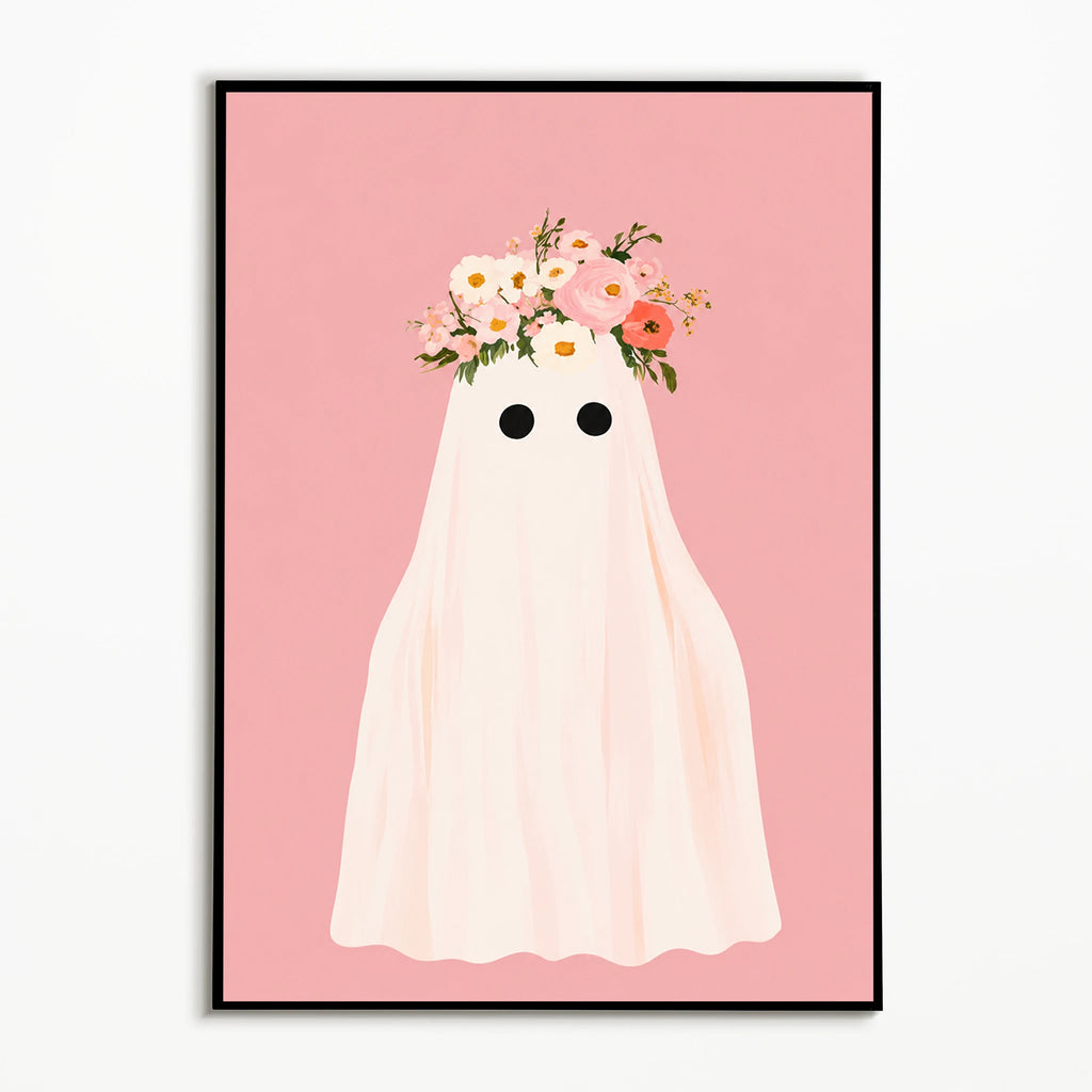 Pink Ghost Wall Art Print – Cute Halloween Poster, Unframed