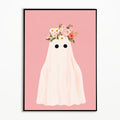 Pink Ghost Wall Art Print – Cute Halloween Poster, Unframed