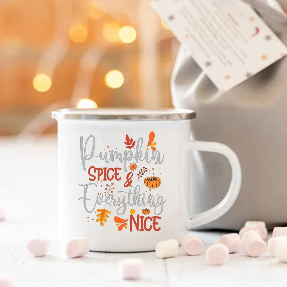 Pumpkin Spice Enamel Mug - Cozy Fall & Halloween Cup