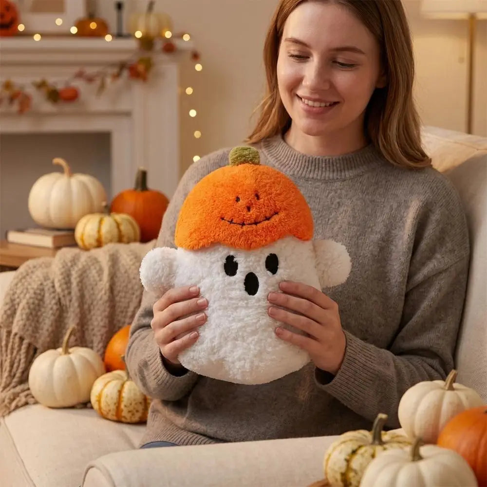 Pumpkin Hat Ghost Plush Pillow – Cozy Cute Halloween Cushion