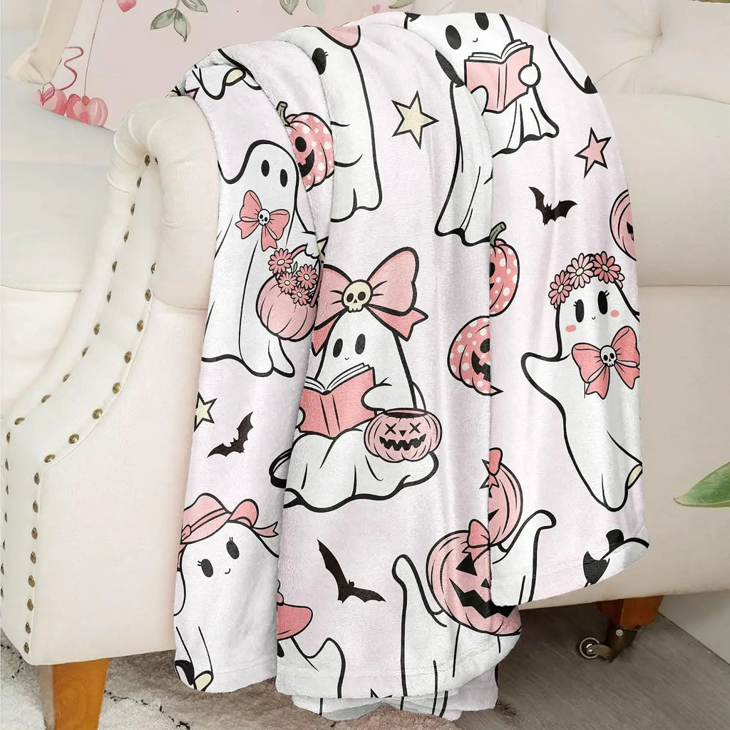 Cute Pastel Halloween Throw Blanket - Ghost & Pumpkins