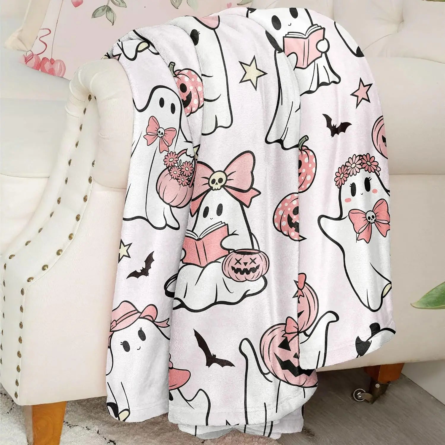 Cute Pastel Halloween Throw Blanket - Ghost & Pumpkins