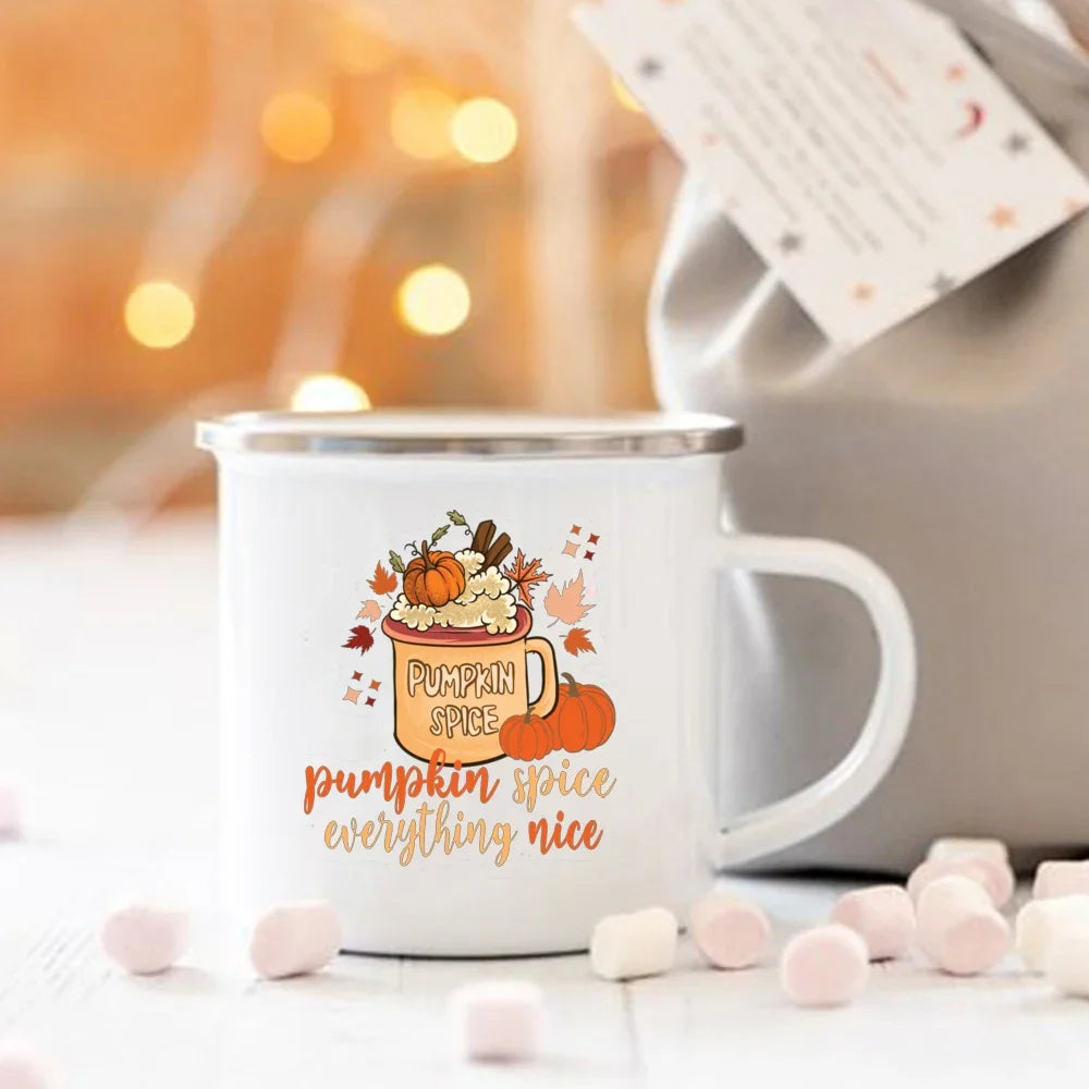 Pumpkin Spice Enamel Mug - Cozy Fall & Halloween Cup