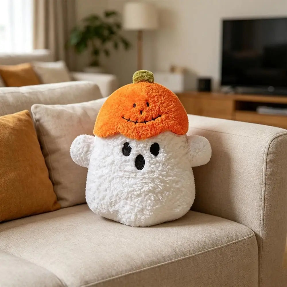 Pumpkin Hat Ghost Plush Pillow – Cozy Cute Halloween Cushion