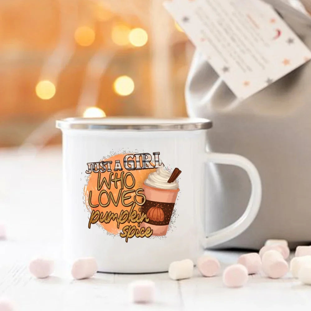 Pumpkin Spice Enamel Mug - Cozy Fall & Halloween Cup