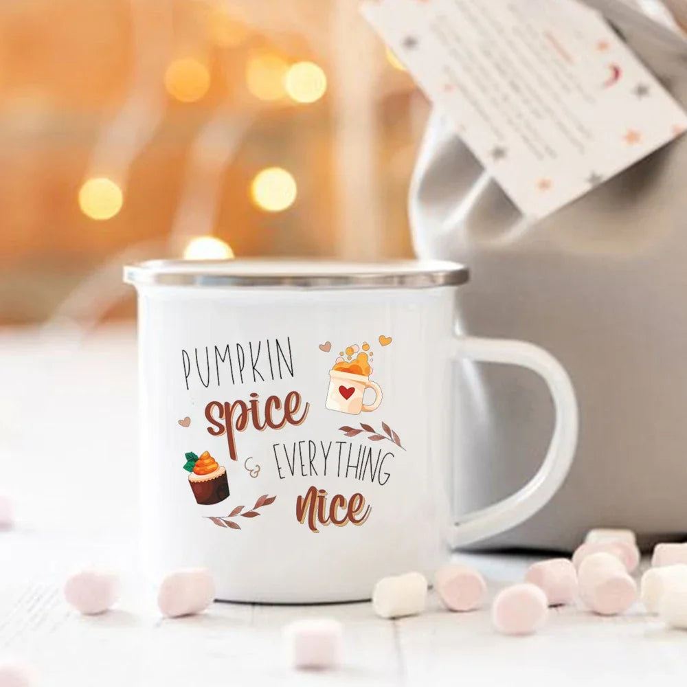 Pumpkin Spice Enamel Mug - Cozy Fall & Halloween Cup