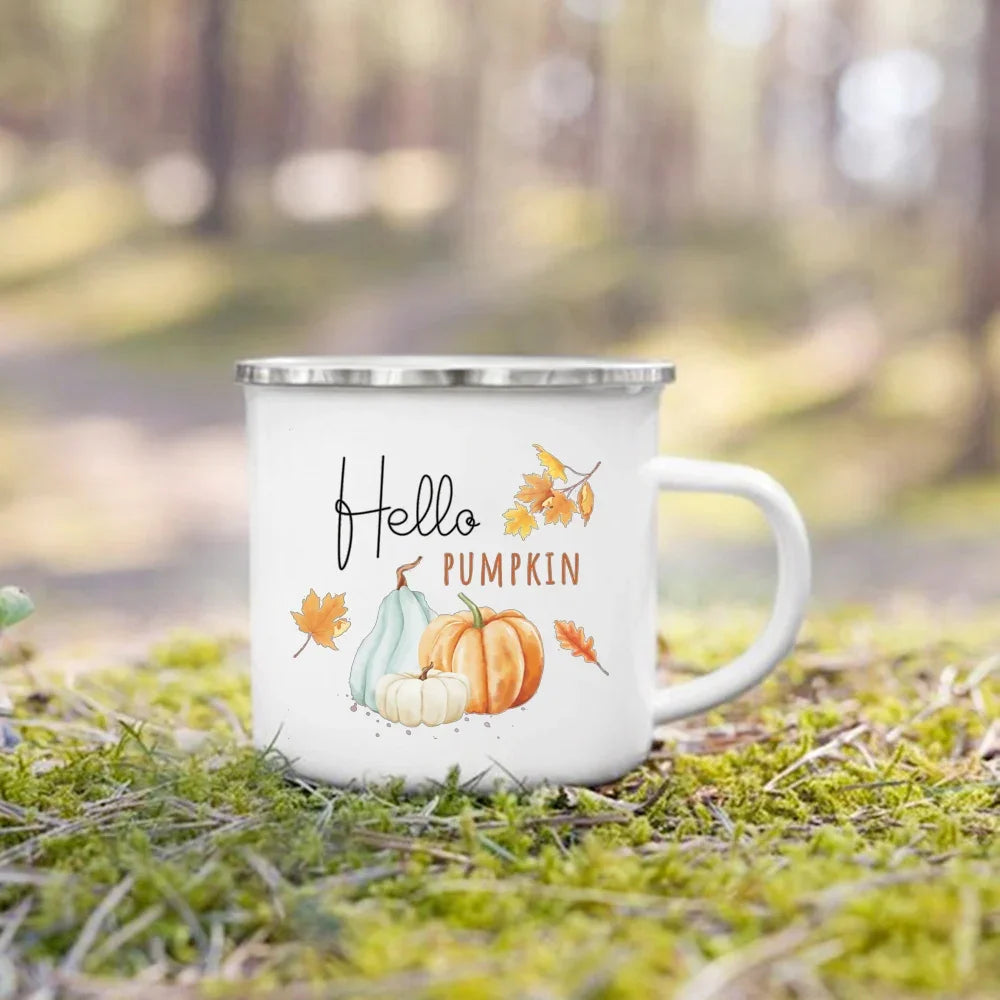 Pumpkin Spice Enamel Mug - Cozy Fall & Halloween Cup