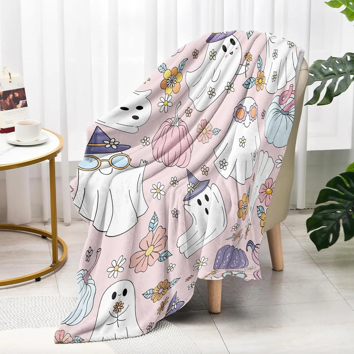 Cute Pastel Halloween Throw Blanket - Ghost & Pumpkins