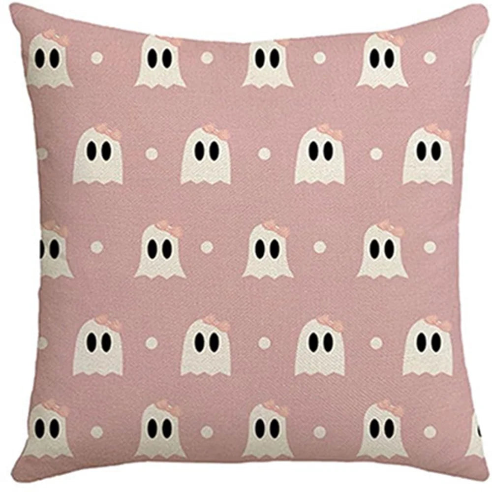 Pink Halloween Pillow Covers - Cute Ghost & Pumpkin Decor