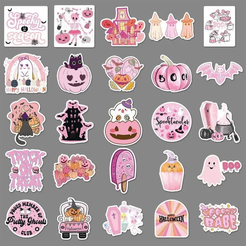Pink Halloween Sticker Pack – 50 Cute Ghost & Pumpkin Stickers