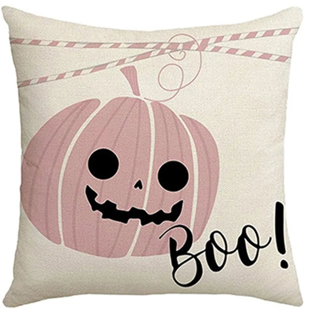 Pink Halloween Pillow Covers - Cute Ghost & Pumpkin Decor