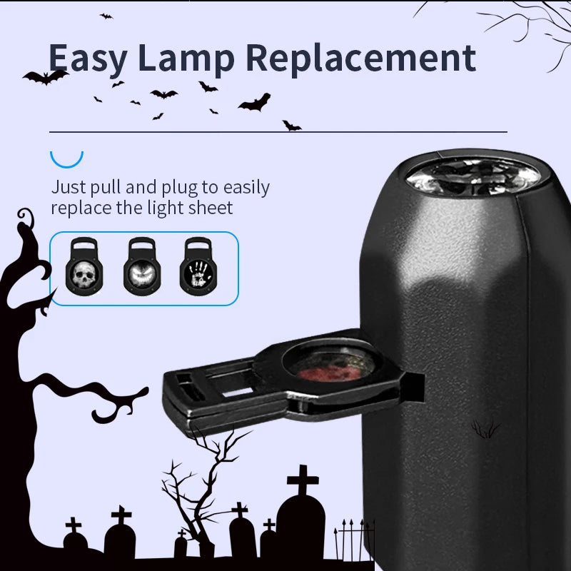 Halloween Ghost & Skull LED Projector Light - 3 Spooky Patterns
