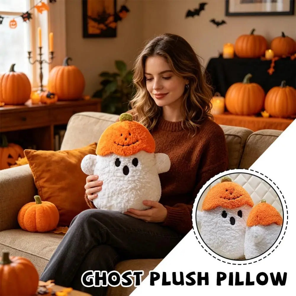 Pumpkin Hat Ghost Plush Pillow – Cozy Cute Halloween Cushion