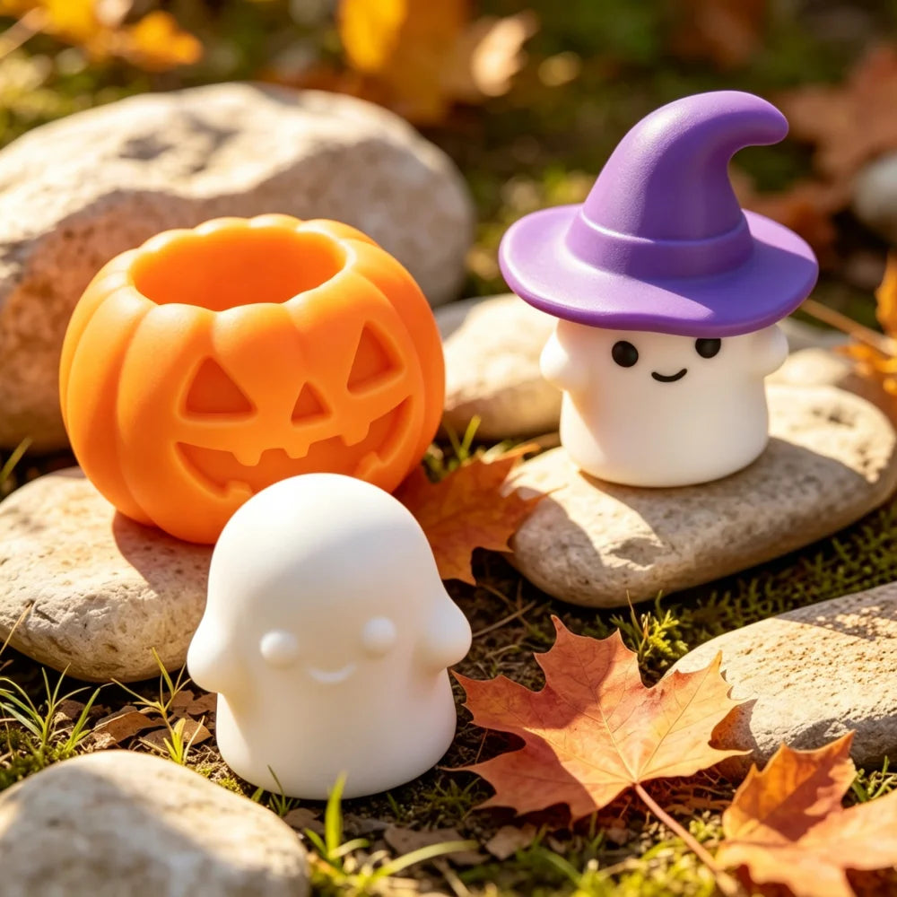 Wizard Ghost & Pumpkin Figurine – Cute Halloween Shelf Decor