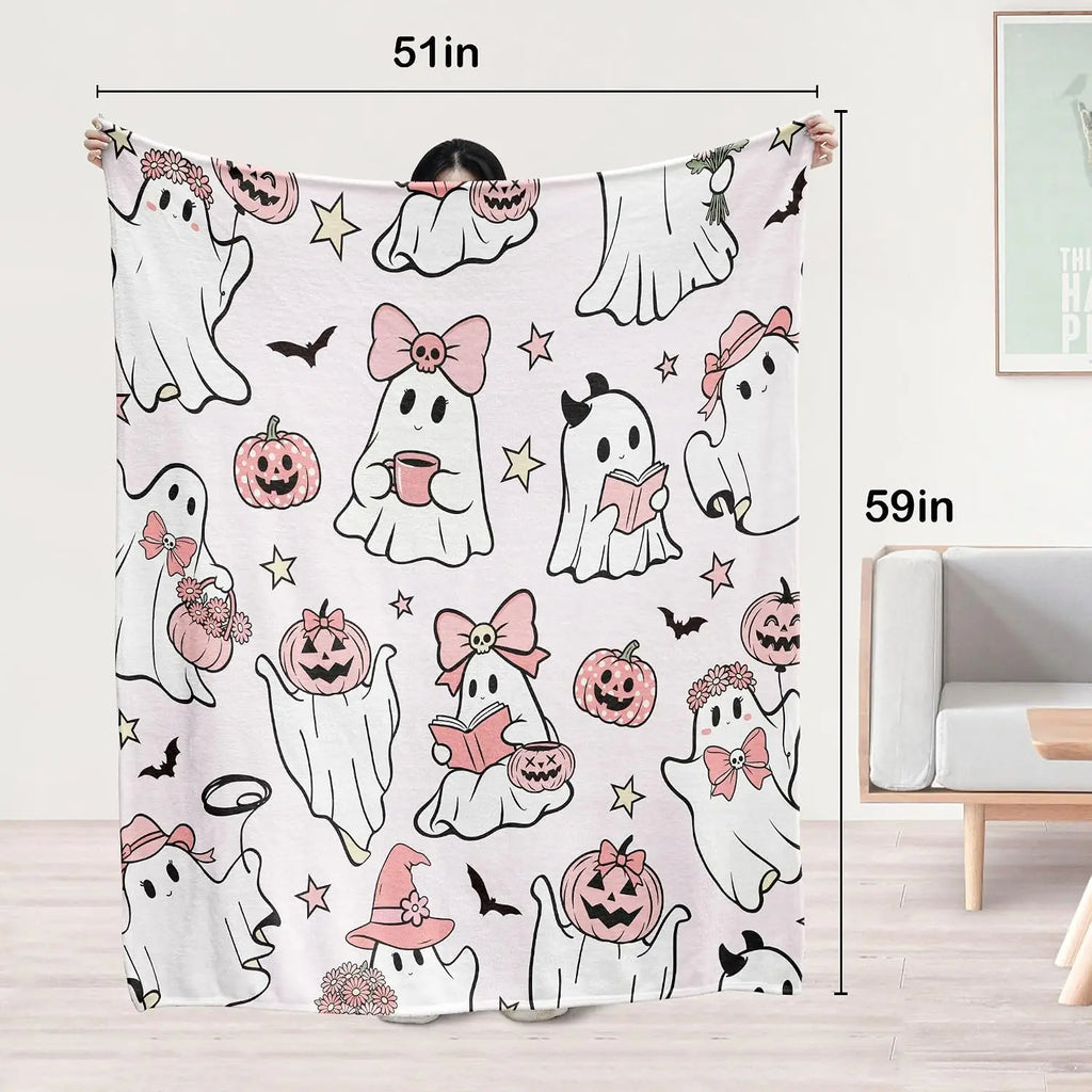 Cute Pastel Halloween Throw Blanket - Ghost & Pumpkins