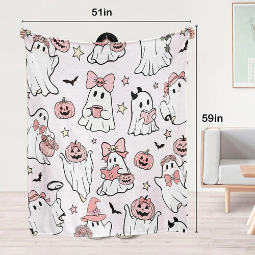Cute Pastel Halloween Throw Blanket - Ghost & Pumpkins