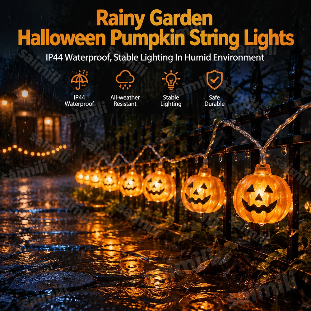 Pumpkin Halloween String Lights - Warm Orange LED