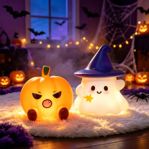 Cute Halloween Ghost & Pumpkin Night Light – LED Decor