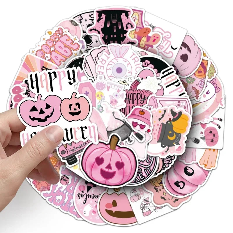 Pink Halloween Sticker Pack – 50 Cute Ghost & Pumpkin Stickers