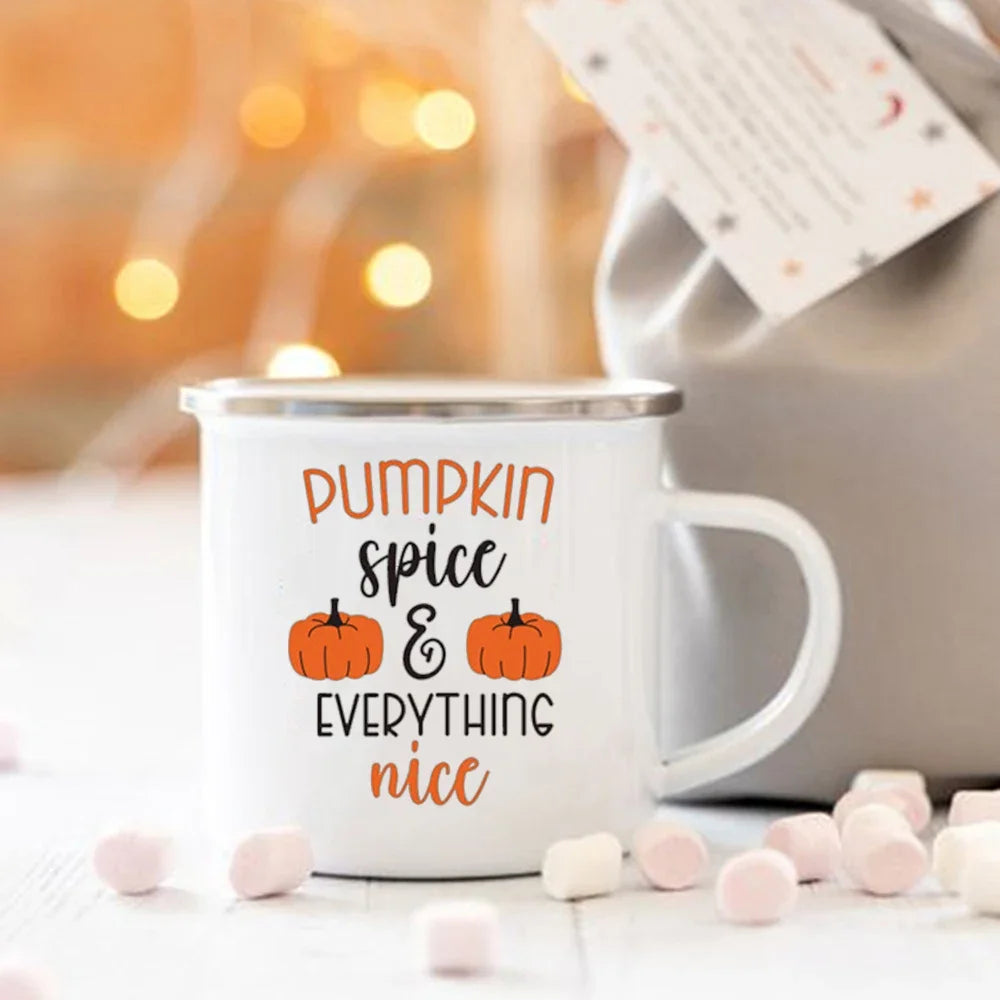 Pumpkin Spice Enamel Mug - Cozy Fall & Halloween Cup