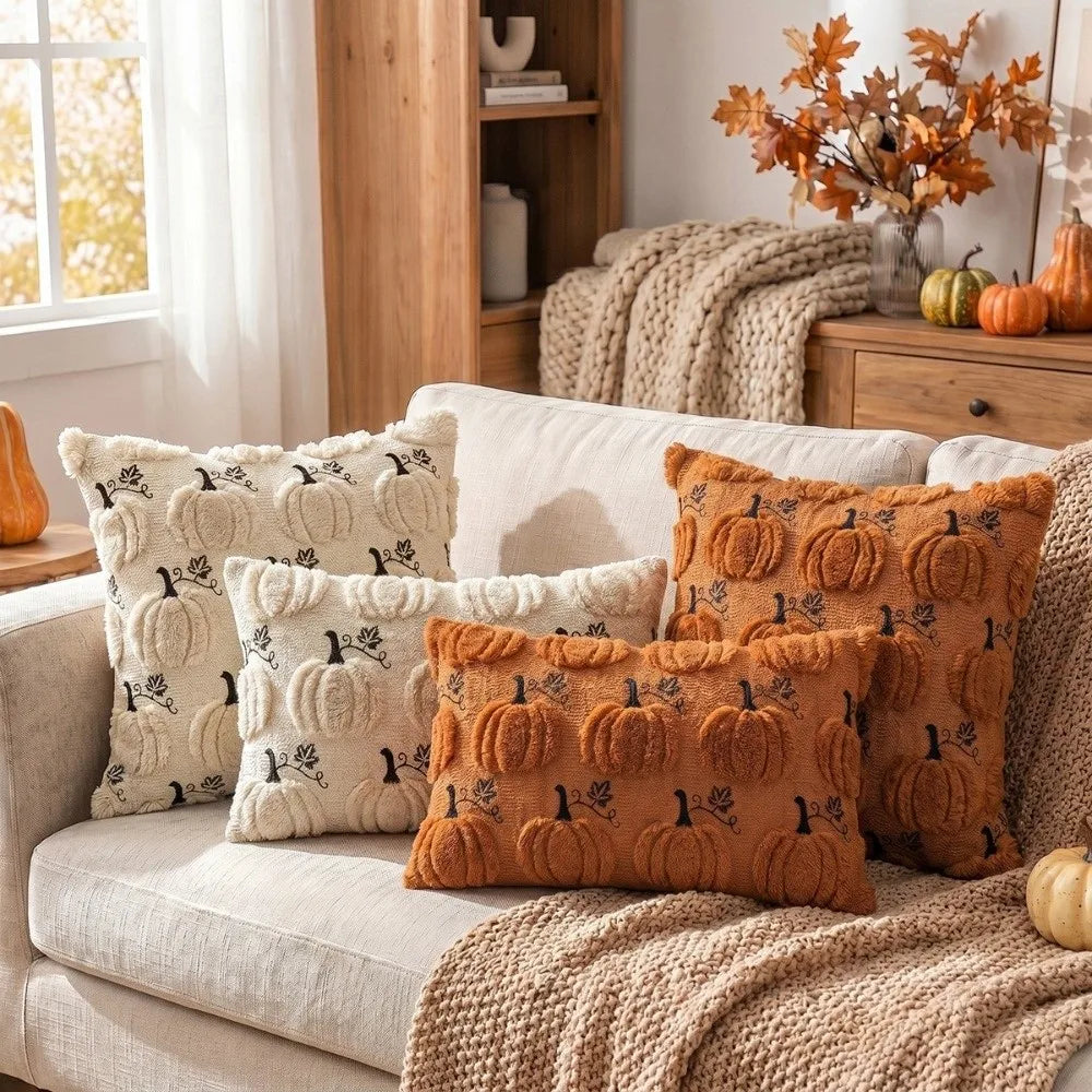 Tufted Pumpkin Pillow Cover – Cozy Fall & Halloween Decor