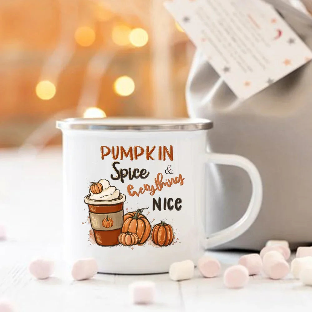 Pumpkin Spice Enamel Mug - Cozy Fall & Halloween Cup