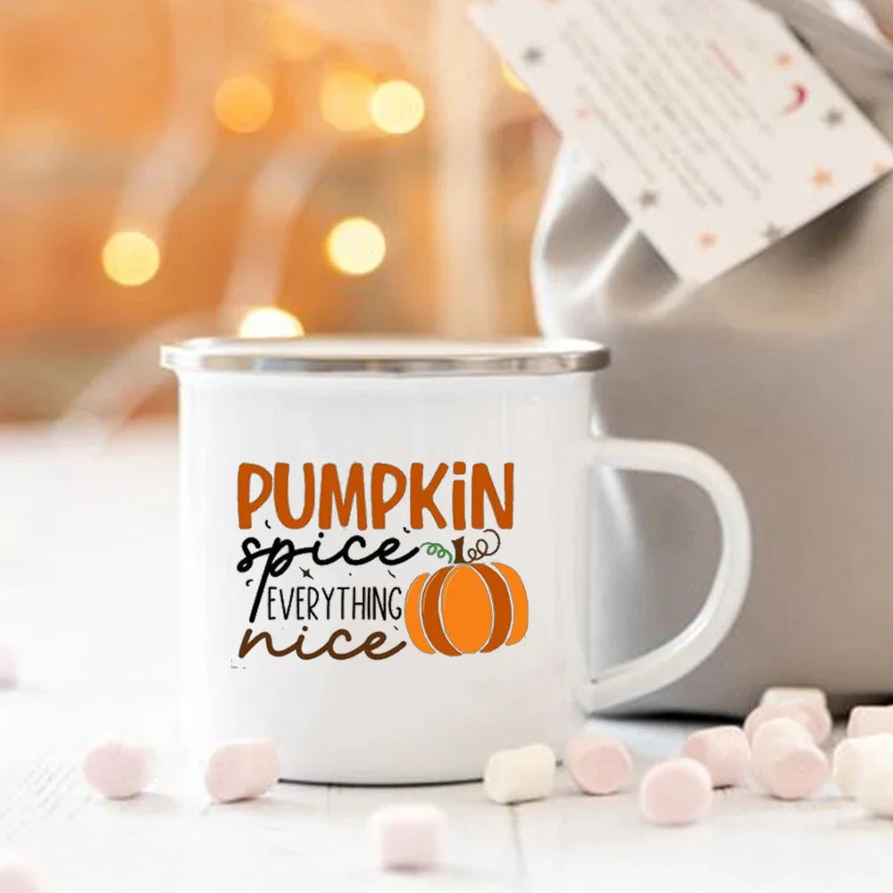 Pumpkin Spice Enamel Mug - Cozy Fall & Halloween Cup