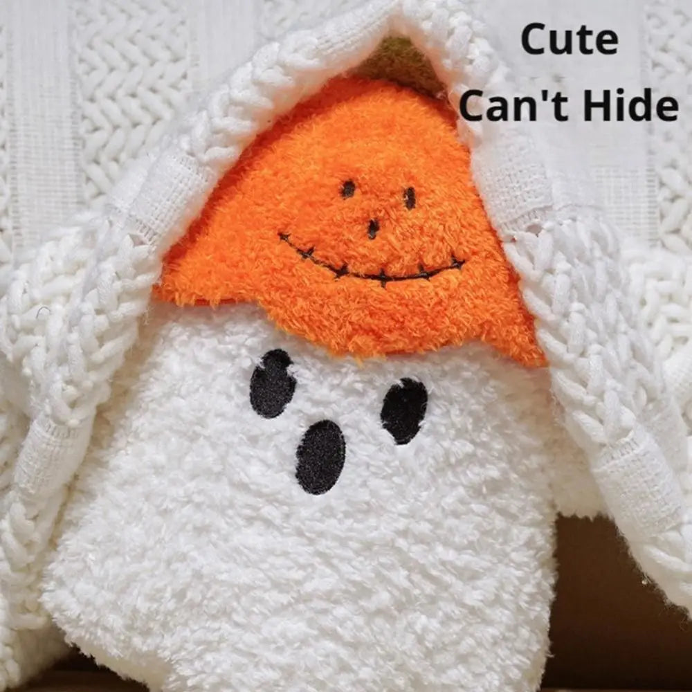 Pumpkin Hat Ghost Plush Pillow – Cozy Cute Halloween Cushion