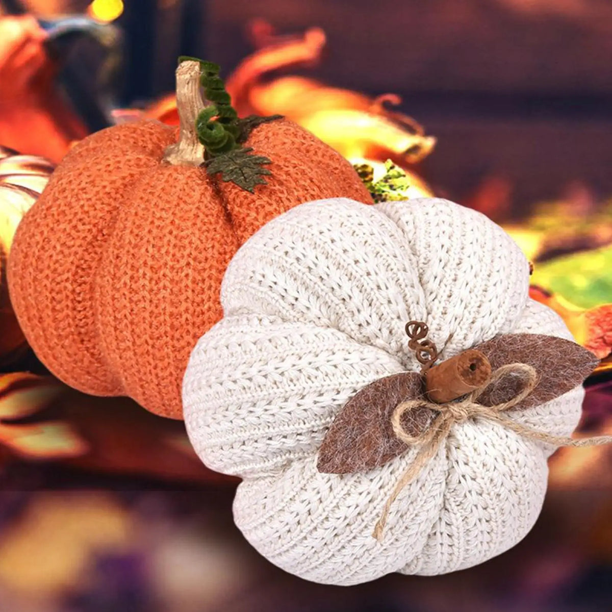 Knitted Pumpkin Decor – Cozy Fall & Halloween Mantel Accent
