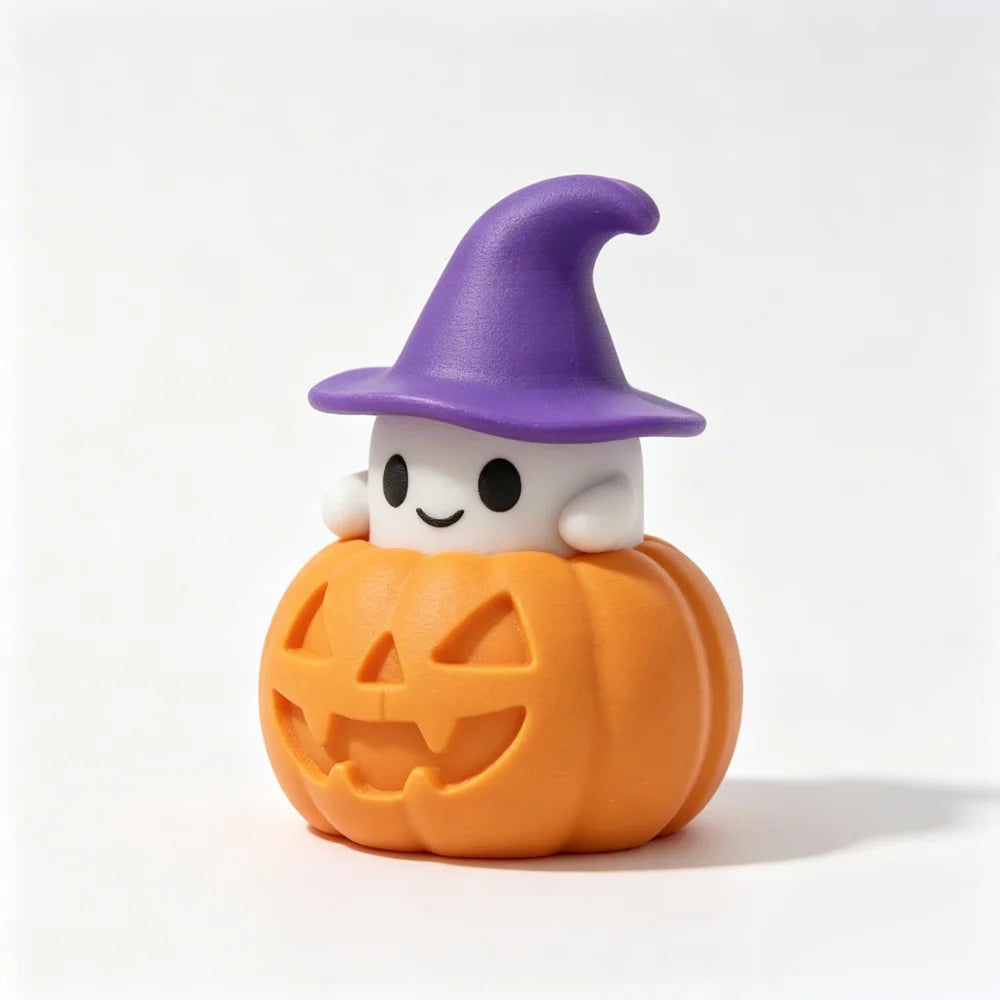 Wizard Ghost & Pumpkin Figurine – Cute Halloween Shelf Decor