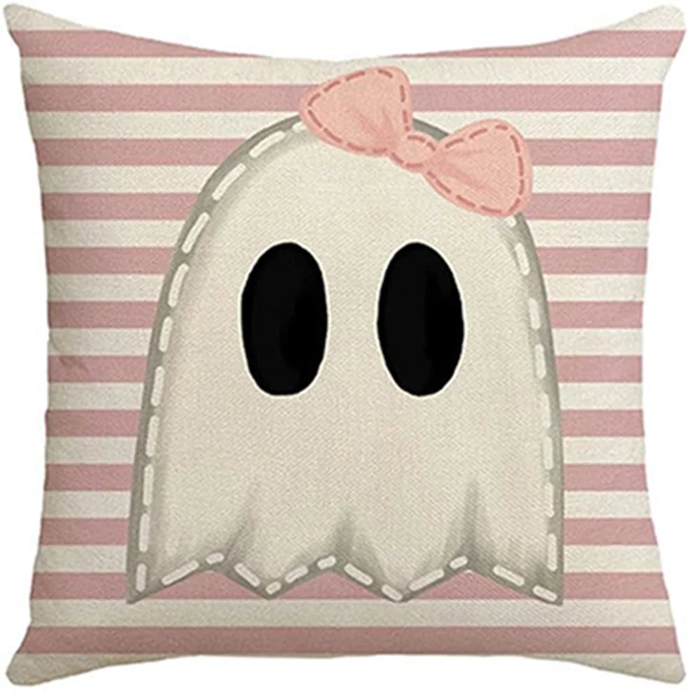 Pink Halloween Pillow Covers - Cute Ghost & Pumpkin Decor