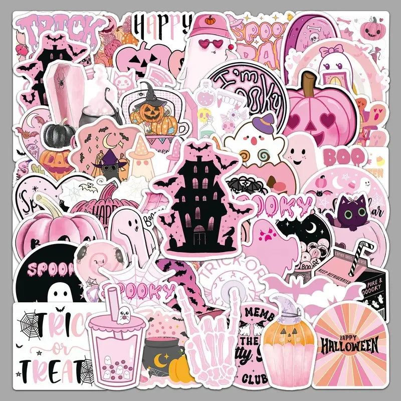 Pink Halloween Sticker Pack – 50 Cute Ghost & Pumpkin Stickers