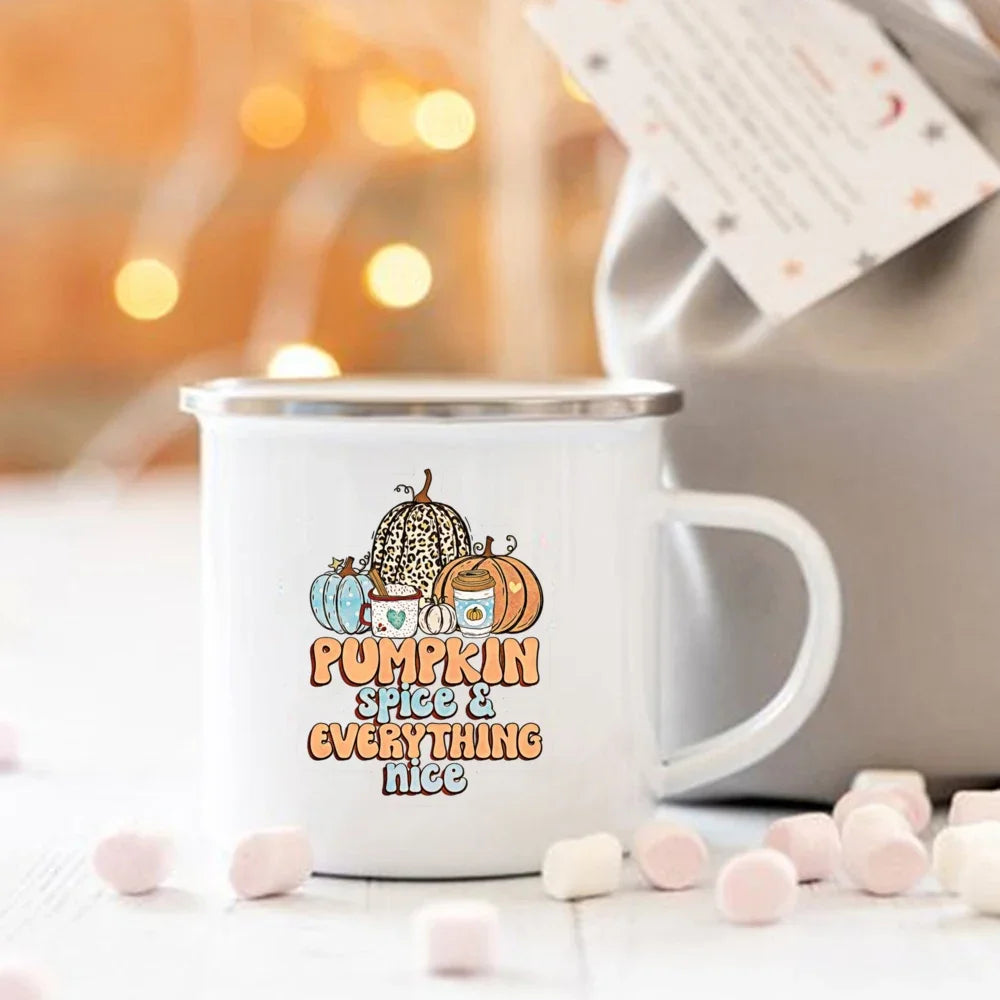 Pumpkin Spice Enamel Mug - Cozy Fall & Halloween Cup